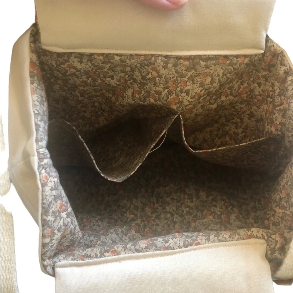 Handmade Quilted Sunburst Lined Small Tote Book Bag Wood Handles Pockets Lined